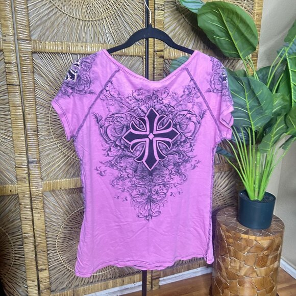 Vocal Y2K Womens Pull-Over Short Sleeve T-Shirt Pink Size Large - Picture 5 of 5